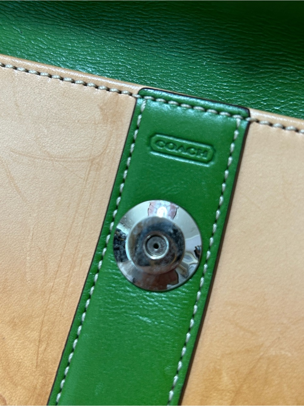Coach Green & Natural Leather Wristlet - Picture 7 of 9